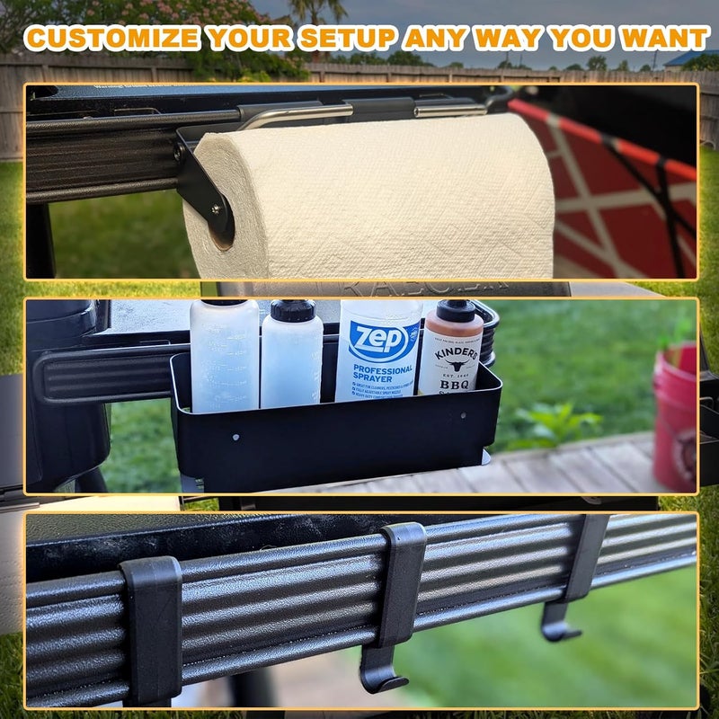 BBQ-PLUS Grill Accessories for Traeger P.A.L. Pop-and-Lock Accessory Rail, Adjustable Paper Towels Holder & Storage Bin & Hooks for Traeger Timberline, Timberline XL, Ironwood, Ironwood XL, Flatrock Grill - Image 4